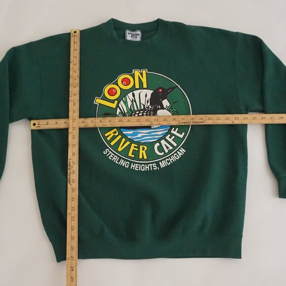 Vintage Lee Heavyweight Sweatshirt Green Loon River Cafe Graphic Made USA XL - Picture 3 of 9